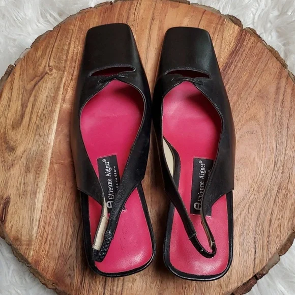 Etienne Aigner Black Leather Slingbacks Heels Size 8.5 M - Picture 3 of 8